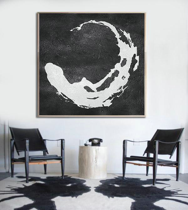 Original Extra Large Wall Art,Oversized Minimal Black And White Painting - Canvas Paintings For Sale